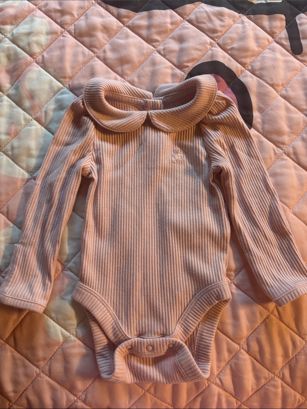 GAP Ribbed Long-Sleeve One-Piece with Peter Pan Collar - Light Pink